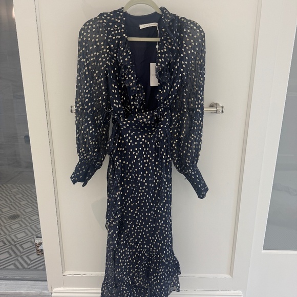 Zimmermann Dresses & Skirts - Zimmerman Navy and Gold Wrap Dress